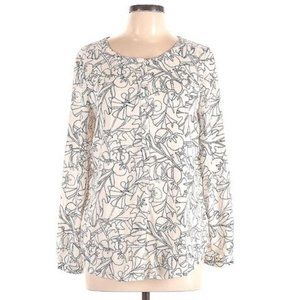 GNW White Ivory Long Sleeve Scoop Neck Abstract Floral Blouse Top Size Large